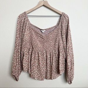 American Eagle Pink Floral Smocked Blouse Size XL